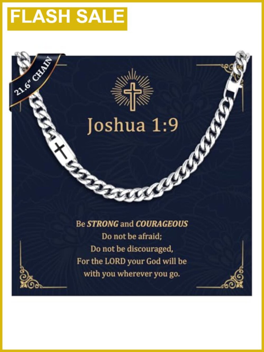Mens Stainless Steel Cuban Curb Link Cross Necklace 22 in Bible Verse